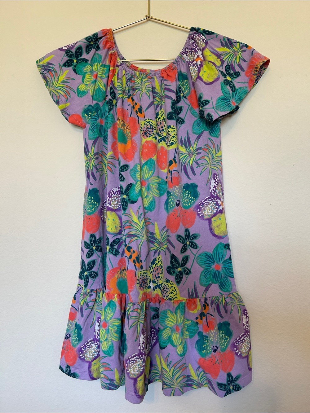Tea Collection Girls' Purple Floral Flutter-Sleeve Dress